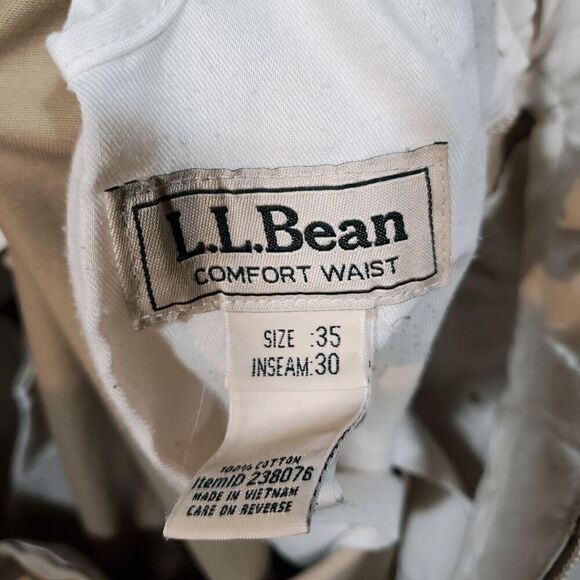 L.L. Bean Pants Mens 35 Tan Chino Cotton Comfort Waist Flat Front Regular Fit - Picture 4 of 8